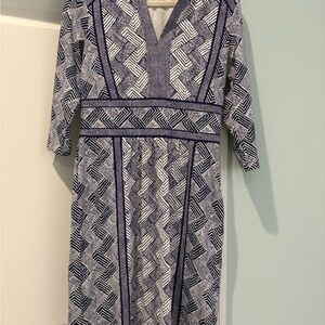 J McLaughlin dress  Lola Catalina chevron navy white Medium 3/4 sleeve